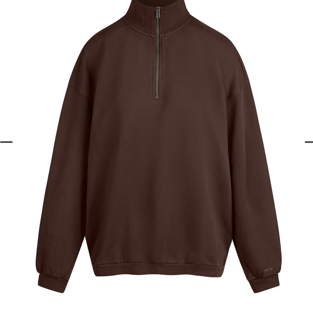 SKIMS Women's Brown Boyfriend Fleece Oversized Heavyweight Half-Zip Sweatshirt